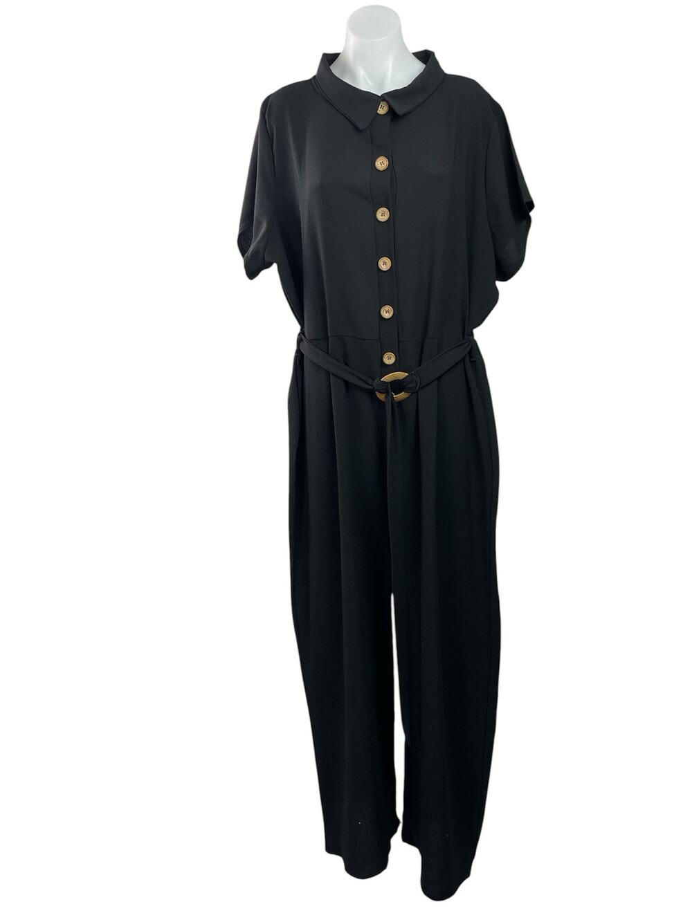 NEW PrettyLittleThing Black Short Sleeve Button Down Shirt Romper Jumpsuit Sz 18